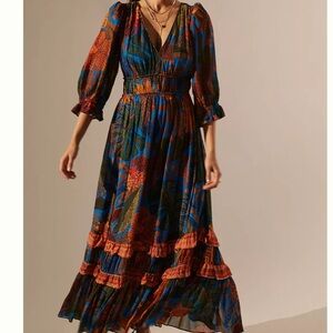 NWT Farm Rio x Anthropologie Puff Sleeve Maxi Dress sz M